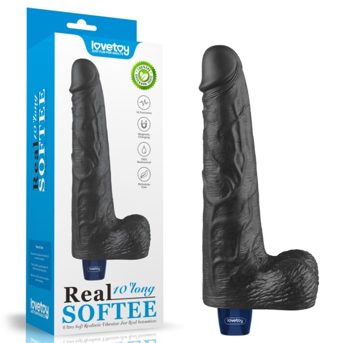 Intimszexshop - Szexshop | 10" REAL SOFTEE Rechargeable Vibrating Dildo(Black)